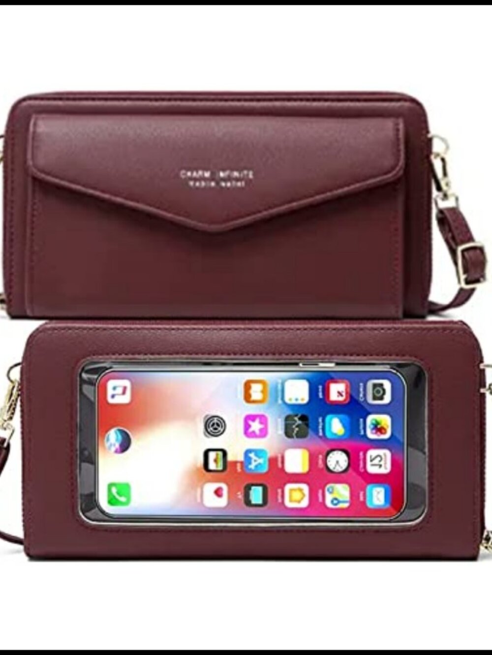 Faux Leather Crossbody Phone Bag RFID Blocking Touch Screen Wallet